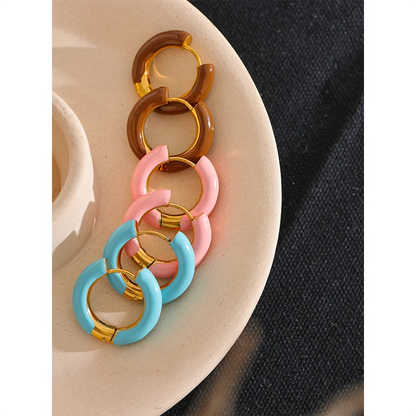 Gold Plated Tarnish Resistant - 20mm Candy Color Enamel Hoop Earrings