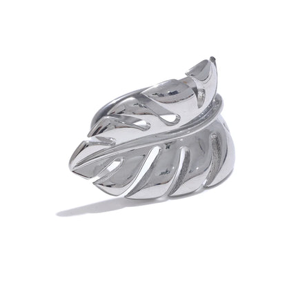 Luxe Jewels Stylish Stainless Steel Metal Leaf Open Ring - 18K Gold Plated Jewelry