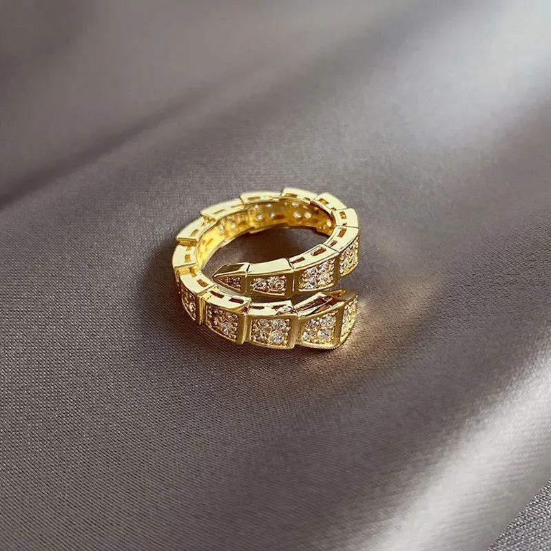 Snake Bone Crystal Open Ring – Gold & Silver Daily Jewelry