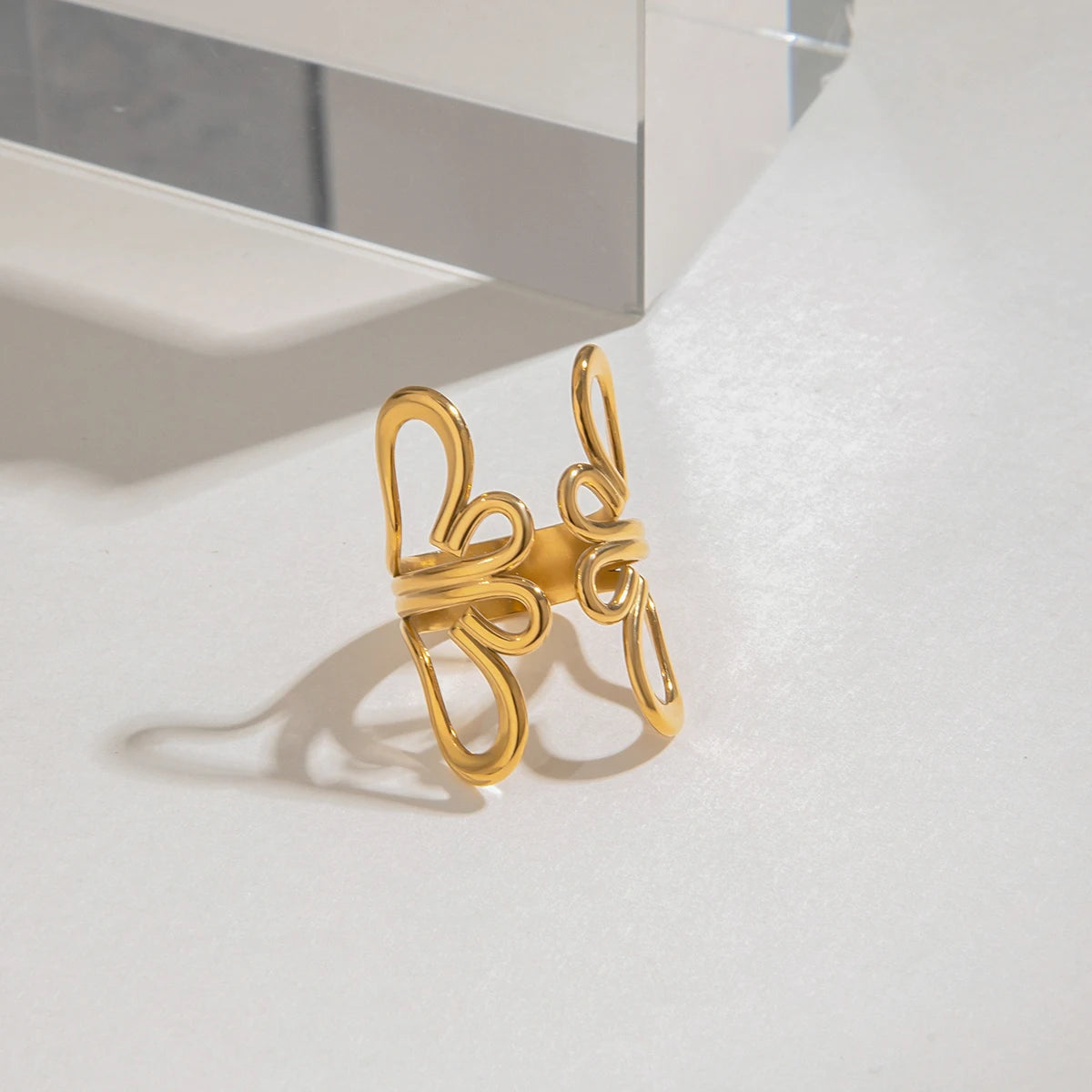 Flower Hollow Adjustable Open Ring 18K PVD Plated Simple Sleek Ring