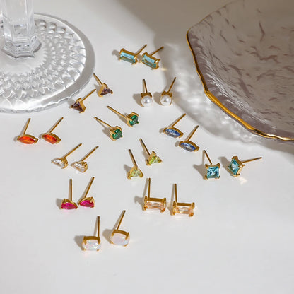 Uworld Minimalism Birthstone Gold Color Ear studs Grace Personalized Delicate Gemstone Earring Dainty Birth Month Stone Charm