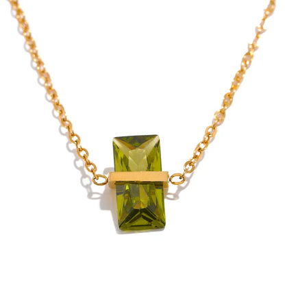 Fashion Olive Green Zirconia Necklace – Chic Gold Pendant Jewelry