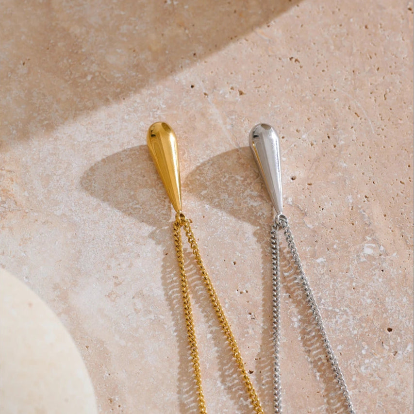 Minimalist Water Drop Pendant Necklace – Gold Stainless Steel