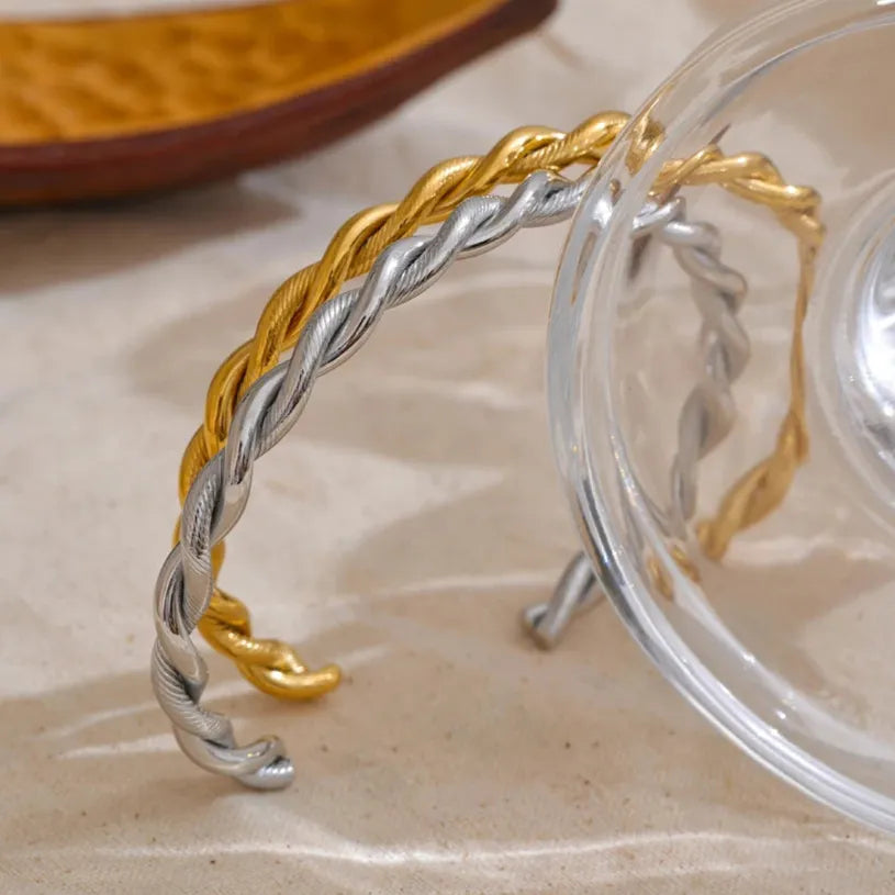 Twisted Cuff Bracelet – 18K Gold Plated Stainless Steel Waterproof Bangle