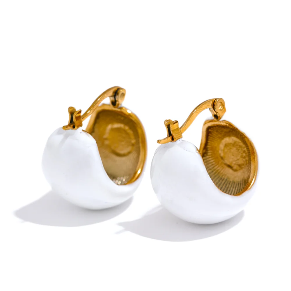 Black White Green Enamel Geometric Waterproof Stainless Steel - Chunky Round Hoop Earrings Women Stylish Jewelry