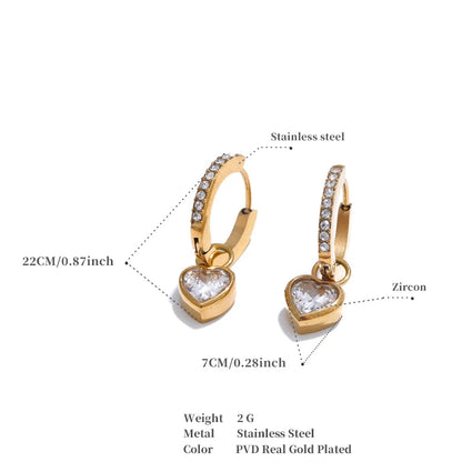 18K Gold Plated Cubic Zirconia Heart Love Drop Small Hoop Earrings for Women - High Quality Exquisite Jewelry