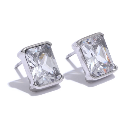 Cubic Zirconia Stainless Steel Square Stud Earrings 18K PVD Plated Trendy Daily Jewelry for Women