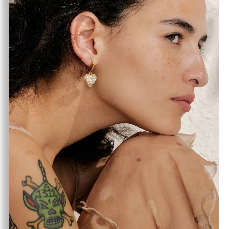 Cubic Zirconia Heart Drop Earrings - 18K Gold Plated Stainless Steel Classic Romantic Daily Wear Jewelry Waterproof