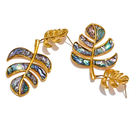 Stainless Steel Big Leaves Drop Dangle Earrings 18k PVD Plated Fashion Summer Jewelry