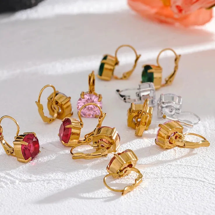 Colorful Cubic Zirconia Round Hoop Earrings – Gold Plated