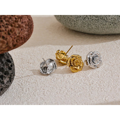 Gold Plated Rose Flower Waterproof Daily Stud Earrings for Women