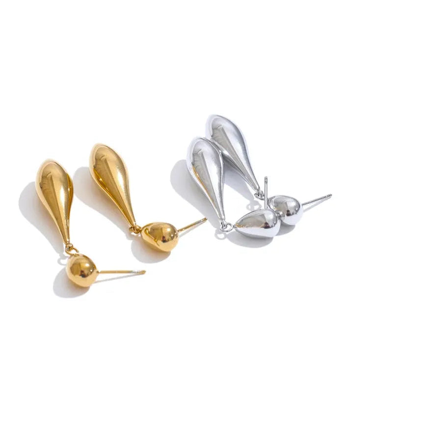 18K Gold Plated Polished Stainless Steel Water Drop Earrings Rust Proof Jewelry