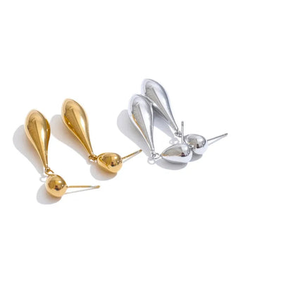 18K Gold Plated Polished Stainless Steel Water Drop Earrings Rust Proof Jewelry