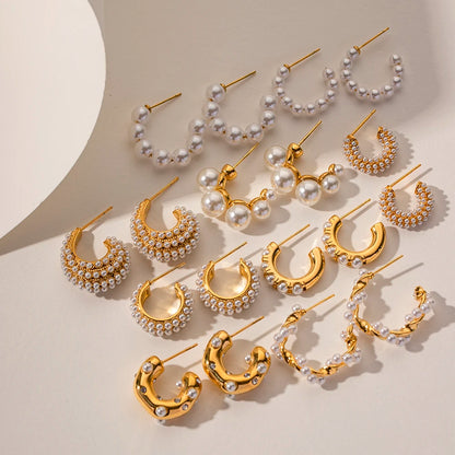 Uworld Exquisite Luxury Stainless Steel  Pearls Beads Hoop Huggie Earrings Romantic Elegant Fashion Charm Trendy Chic Jewelry