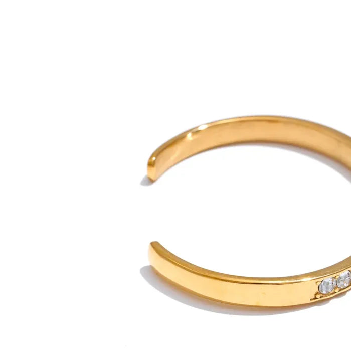 Shiny CZ Open Cuff Bracelet – 18K Gold Plated Stainless Steel