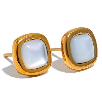 Stylish Gold Plated Shell Square Earrings – Tarnish-Free Stud Design