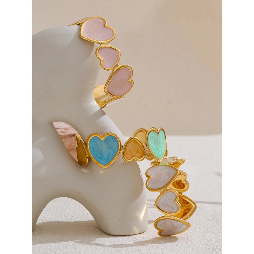 Candy Enamel Heart Cuff – 18K Gold Plated Stainless Steel Bracelet