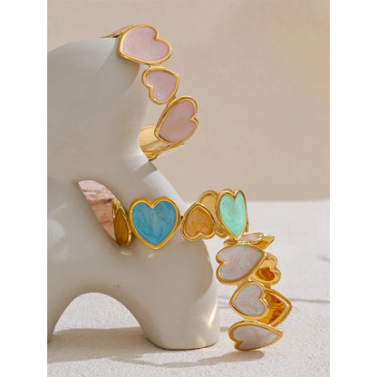 Candy Enamel Heart Cuff – 18K Gold Plated Stainless Steel Bracelet