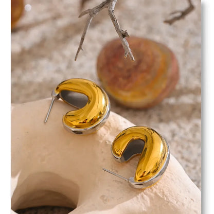 Glossy Stainless Steel C-Shape Waterproof Earrings Versatile everyday Attractive Jewelry