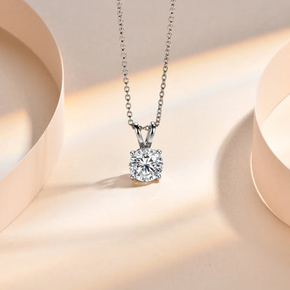 Luxe Jewels 2Carat 8.0mm Real Moissanite Pendant Necklace For Women 100% 925 Sterling Silver