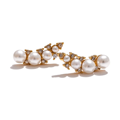 Tarnish-Free Gold Stud Earrings with Pearls & Cubic Zirconia – Elegant Jewelry
