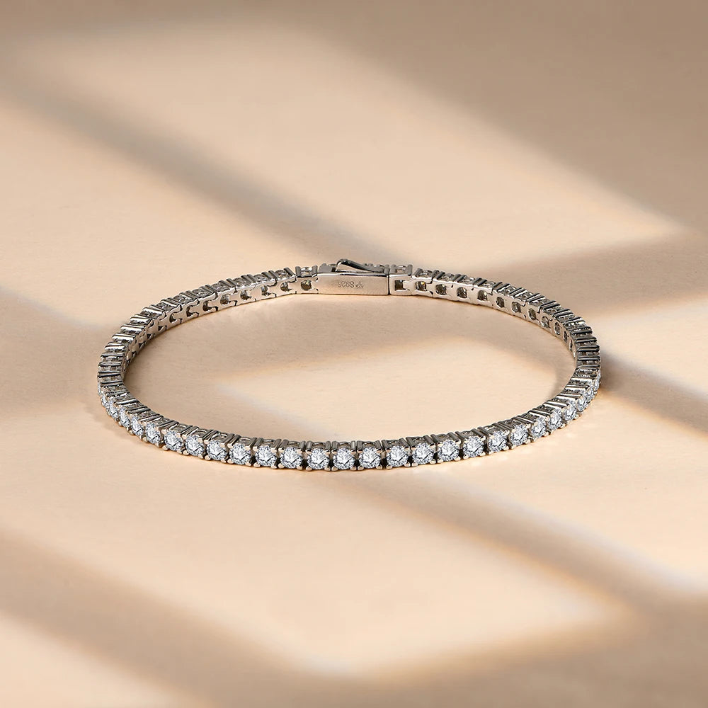 Moissanite Tennis Bracelet for Women & Men With Real 925 Sterling Silver (Passes Diamond Tester - D Color Round Cut 2.5MM to 5MM) Moissanite Tennis Bracelet