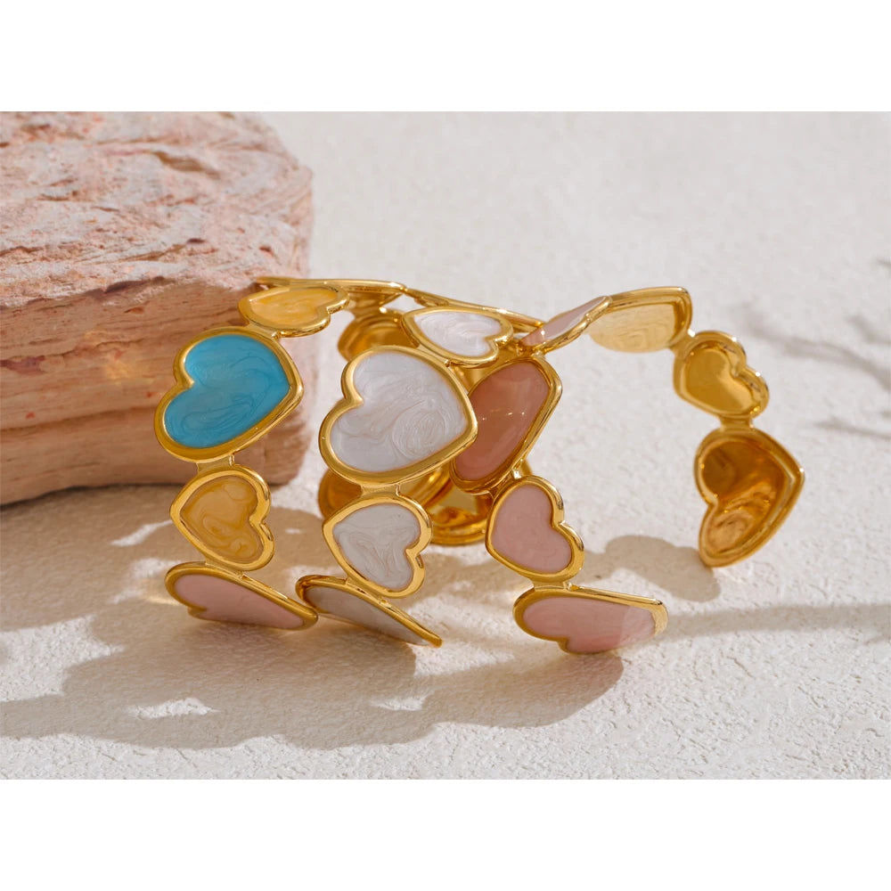 Candy Enamel Heart Cuff – 18K Gold Plated Stainless Steel Bracelet