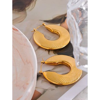 40mm Minimalist Fashion Gold Color Waterproof Hoop Earrings for Women Trendy Metal Textured Stylish Charm Jewelry