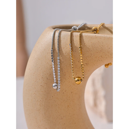 2MM Adjustable CZ Charm Bracelet – Gold Stainless Steel 18K Plated Waterproof