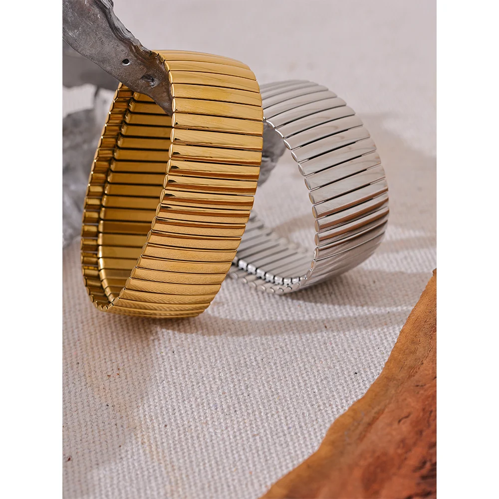 Elastic Wide Statement Bracelet – 18K Gold Plated 316L Stainless Steel