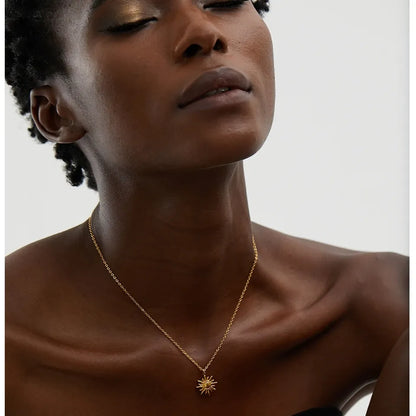 Golden Sun Pendant Necklace – Stainless Steel Trendy Jewelry