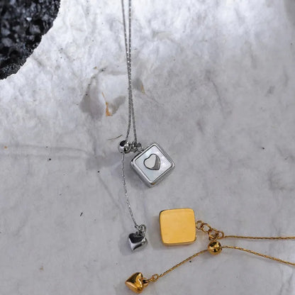 18K Gold Plated Square Heart Necklace – Shell Pendant