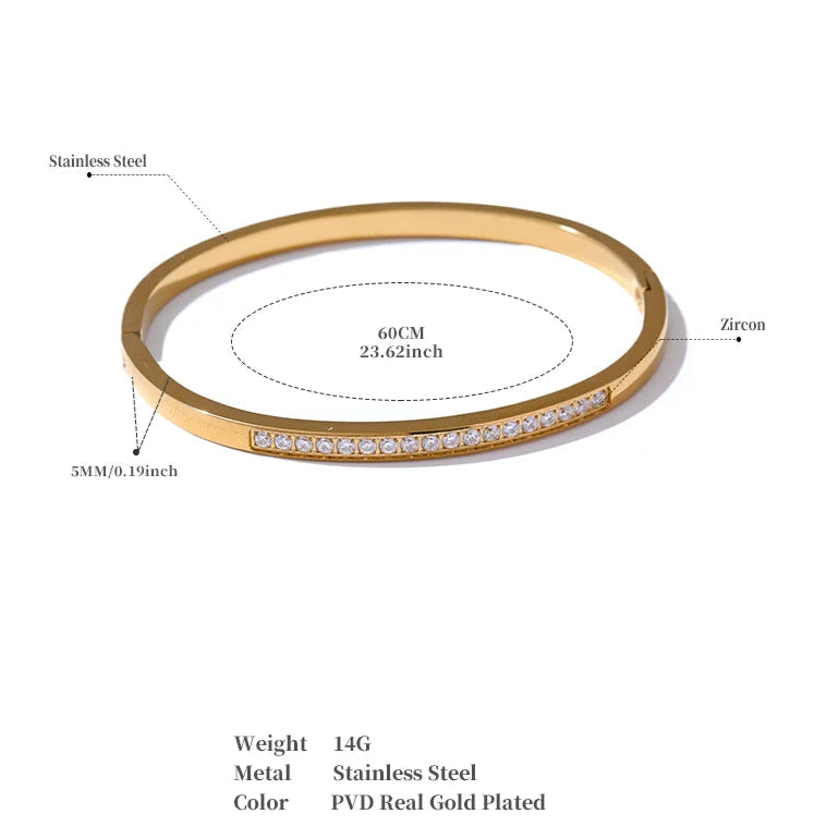 Cubic Zirconia Bangle – 60mm Gold-Plated Stainless Steel Daily Bracelet