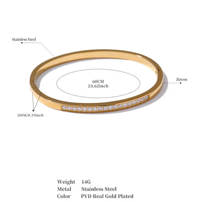 Cubic Zirconia Bangle – 60mm Gold-Plated Stainless Steel Daily Bracelet