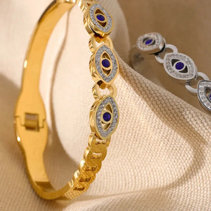 Evil Eye Zircon Bangle – 18K Gold Stainless Steel Waterproof