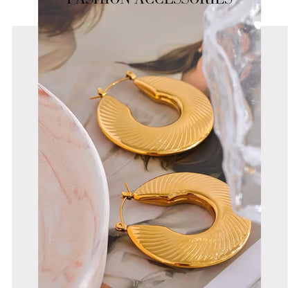 40mm Minimalist Fashion Gold Color Waterproof Hoop Earrings for Women Trendy Metal Textured Stylish Charm Jewelry