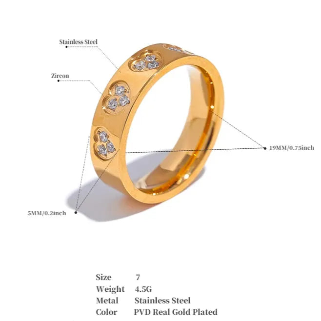 Luxe Jewels Cubic Zirconia Heart Ring – PVD Gold Plated Stainless Steel Jewelry