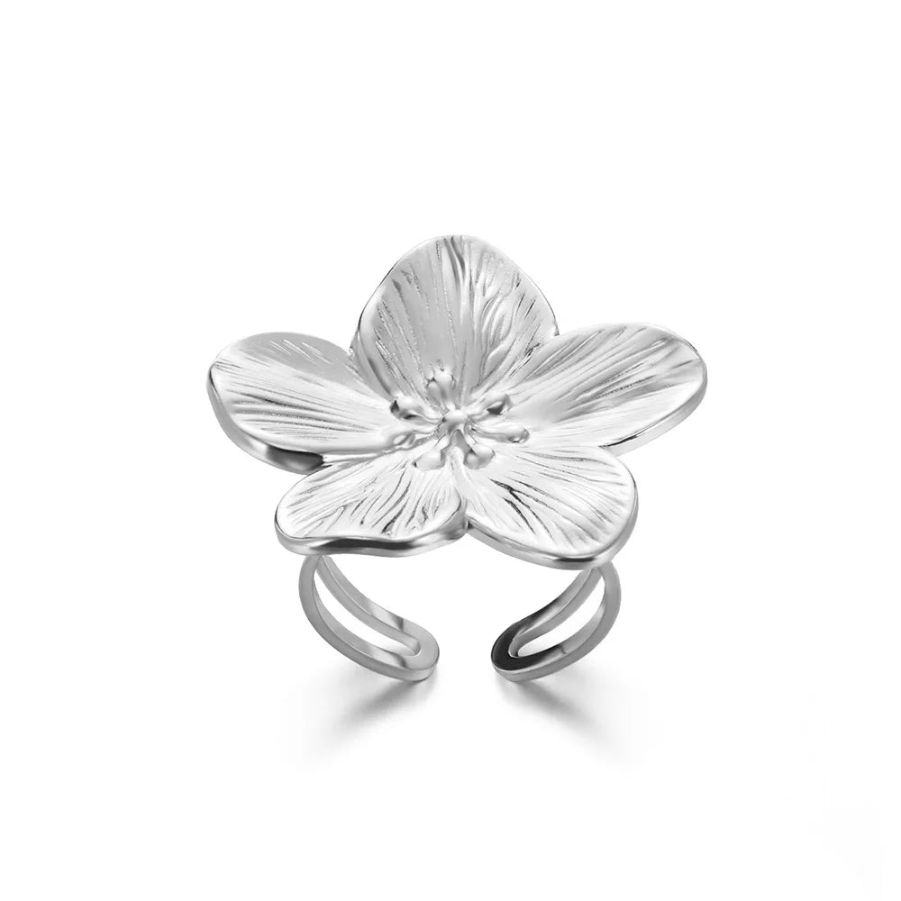 Luxe Jewels Elegant 18K Gold Plated Stainless Steel Flower Ring - Waterproof Tarnish Free Jewellery