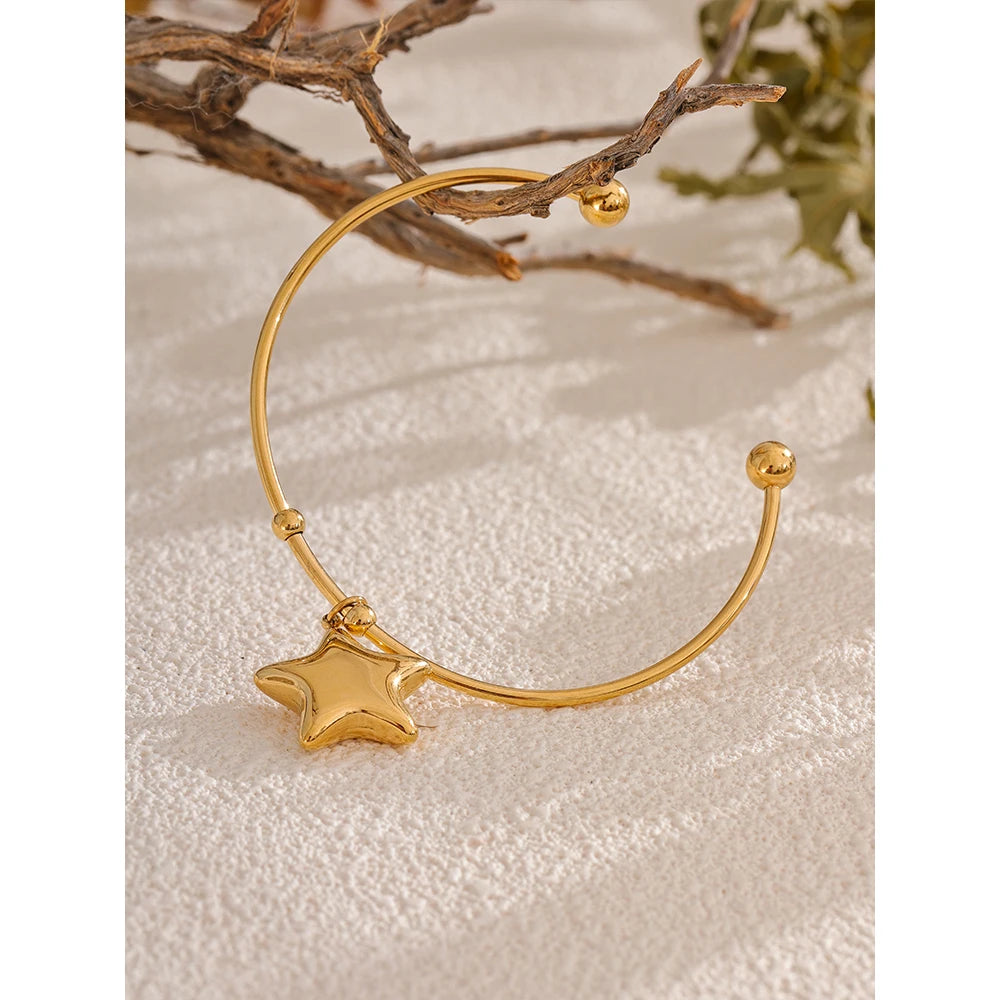 Star Cuff Bracelet – 18K Gold Stainless Steel Waterproof Bracelet