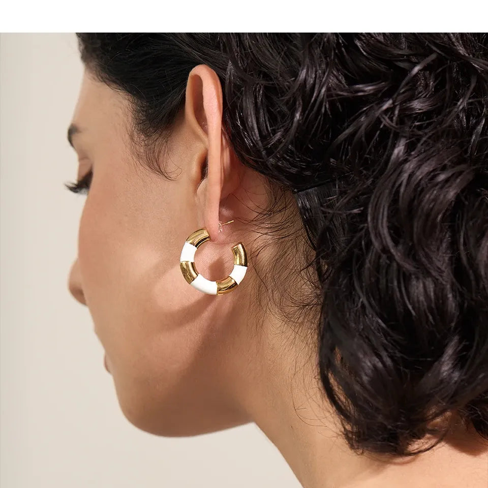 Multi Color Enamel Stainless Steel C-Shape Geometric Unique Earrings Waterproof Classic Stylish Jewelry