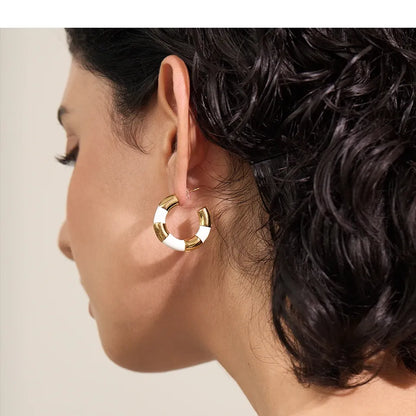 Multi Color Enamel Stainless Steel C-Shape Geometric Unique Earrings Waterproof Classic Stylish Jewelry