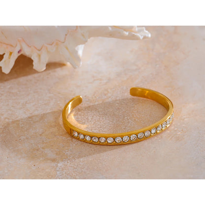 Shiny CZ Open Cuff Bracelet – 18K Gold Plated Stainless Steel