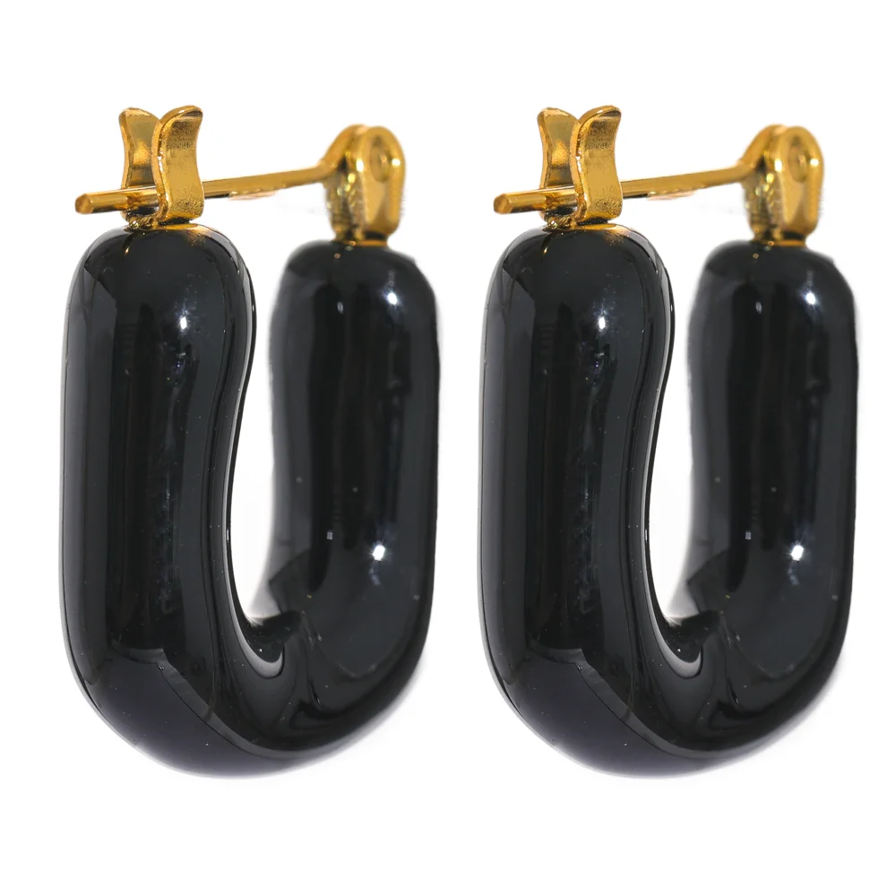 Bold 7-Color Enamel Chunky Hoop Earrings – Stainless Steel Square Shape