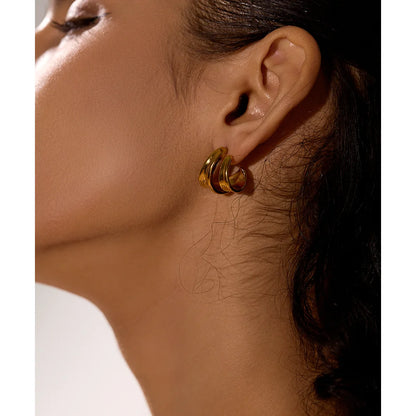 Waterproof Stainless Steel Geometric Huggie Earrings for Women - 18K Gold PVD Plated Jewelry