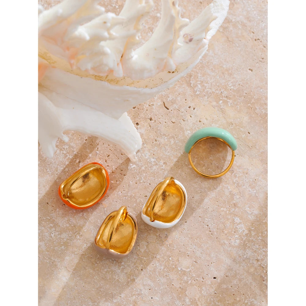 Luxe Jewels Stainless Steel Coloured Enamel Adjustable Ring – Waterproof Jewelry