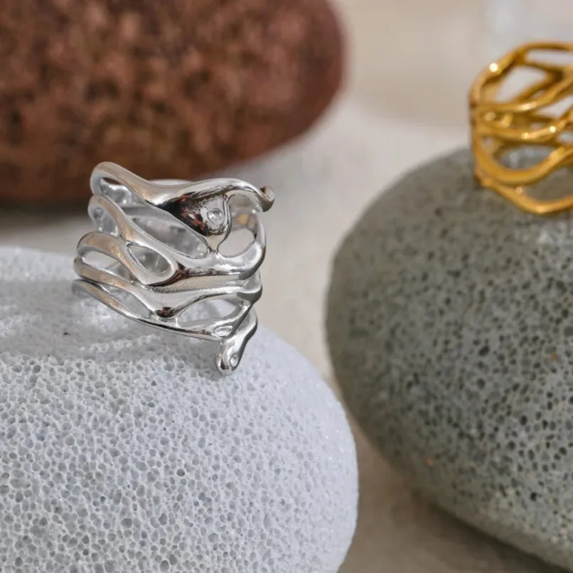 Luxe Jewels 316L Stainless Steel Layered Hollow Ring – 18K PVD Gold Plated Jewelry