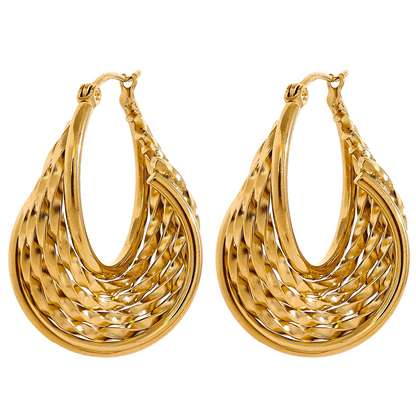 Charm Stainless Steel Twisted Hoop Earrings Waterproof Texture 18K Gold Plated Fashion Jewelry