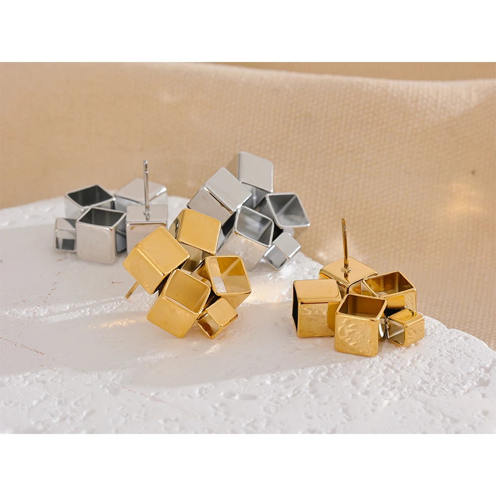 Stylish Unique Creative Square Hollow Stud Earrings for Women Distinctive Chic Jewelry