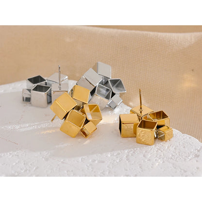 Stylish Unique Creative Square Hollow Stud Earrings for Women Distinctive Chic Jewelry