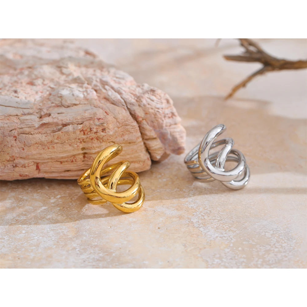 Luxe Jewels Gold Plated Stylish Unique Design Stainless Steel Ring – 18K Gold Plated Waterproof Jewellery